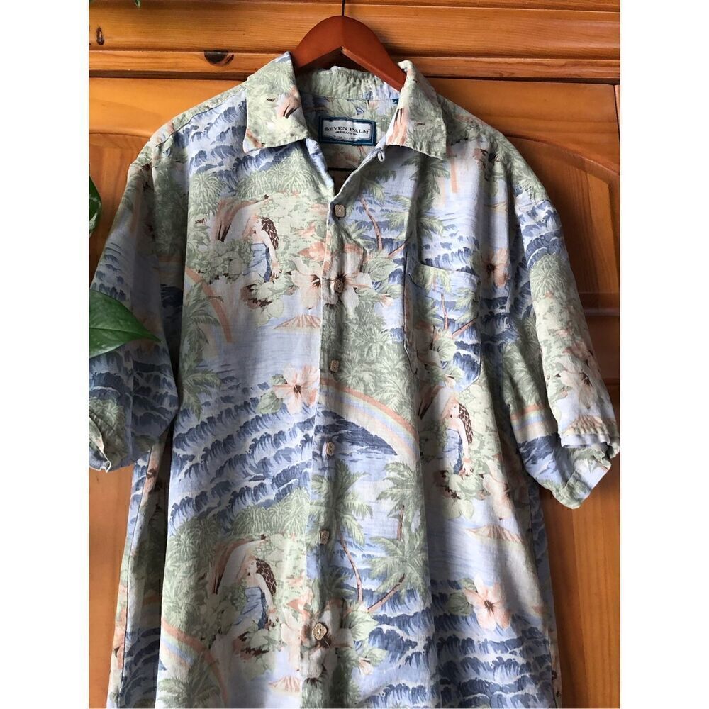 Seven Palm Brand Men Size XL Silk Hawaiian Shirt